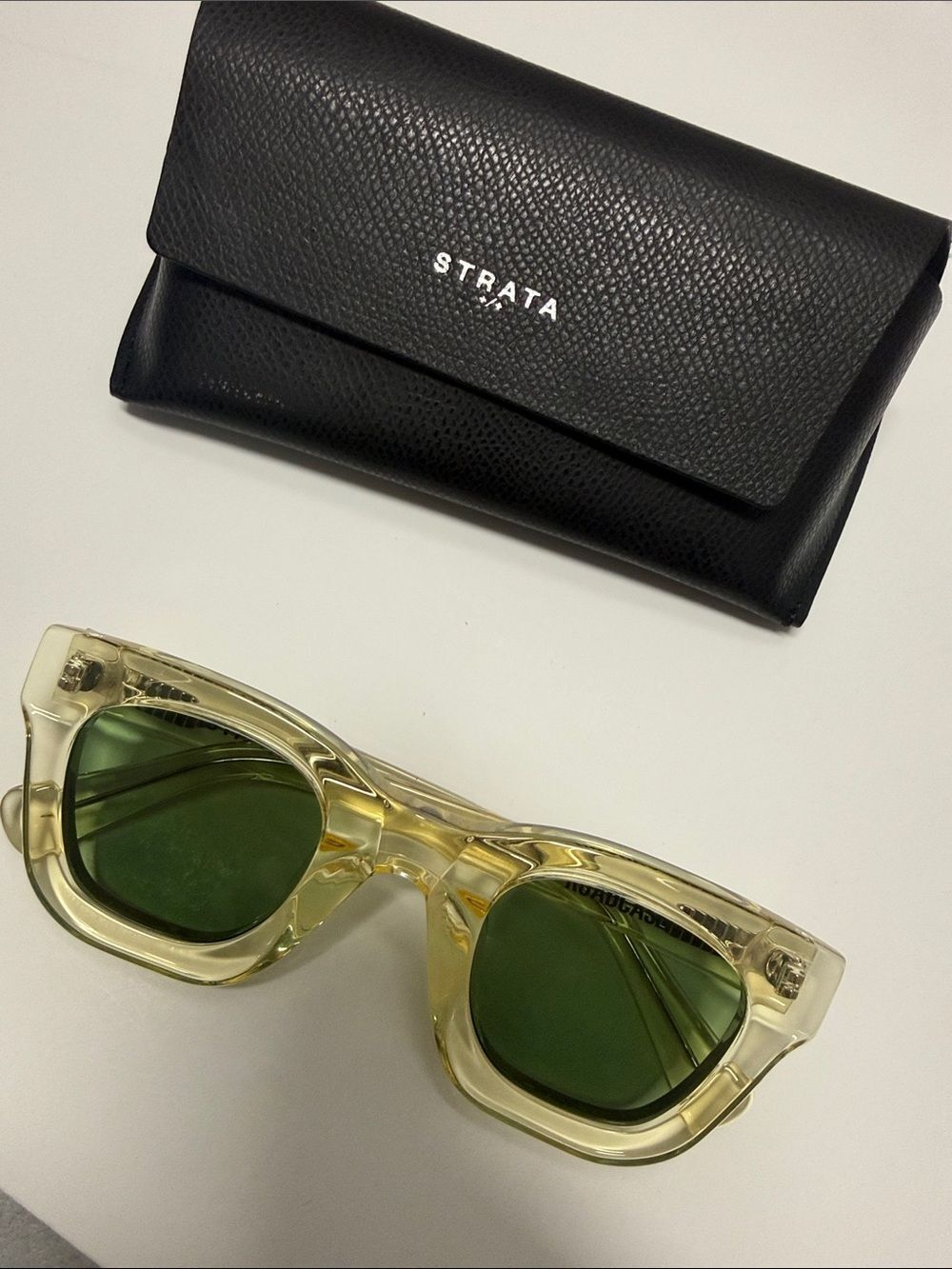 Yellow Transparent Frame Sunglasses with Green Lenses STRATA - BRAND NEW
